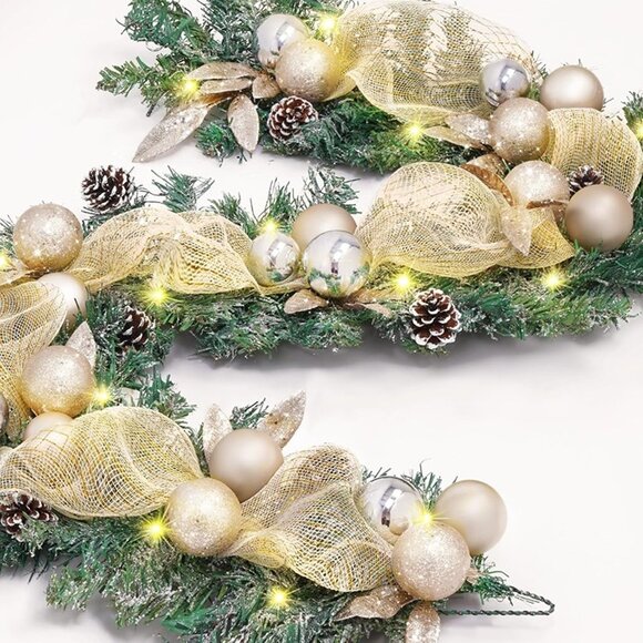 NEW 5.9FT Christmas Garland Decorations,Luxury Christmas Gold Garland for Mantle - Picture 7 of 9